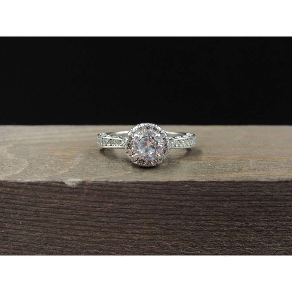Size 6 Sterling Silver Fancy CZ Round Clear Gemstone Band Ring Vintage Statement